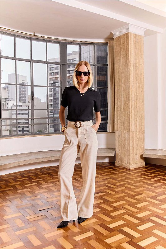 CALCA RETA LINHO C/CINTO